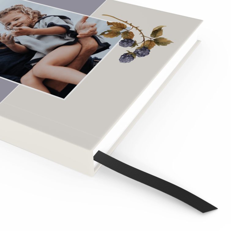 Portrait notebook design with a grey and cream colour scheme, featuring one photo on the cover.