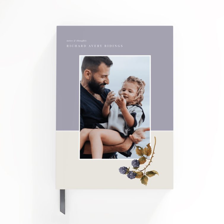 Portrait notebook design with a grey and cream colour scheme, featuring one photo on the cover.