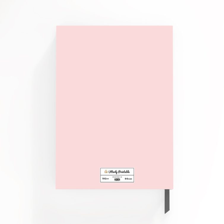 Pink floral notebook cover design with one photo and "Utterly Printable" branding.