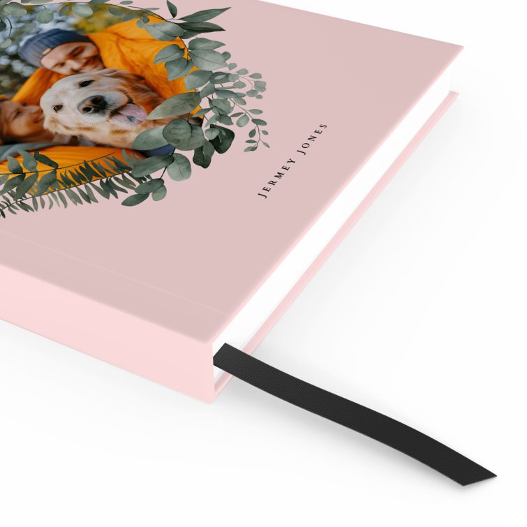 Pink floral notebook cover design with one photo and "Utterly Printable" branding.