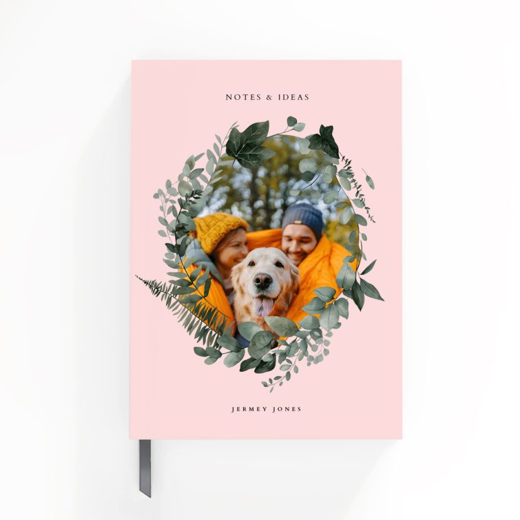 Pink floral notebook cover design with one photo and "Utterly Printable" branding.