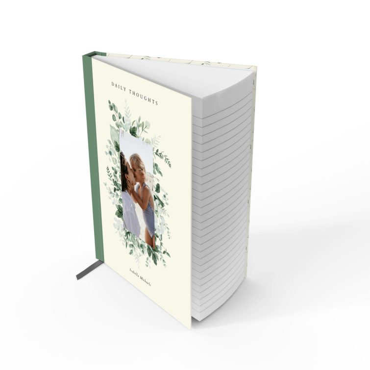 Personalised floral notebook design with a single photo placeholder on the cover, by Utterly Printable.