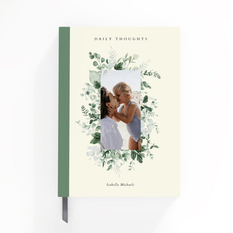 Personalised floral notebook design with a single photo placeholder on the cover, by Utterly Printable.