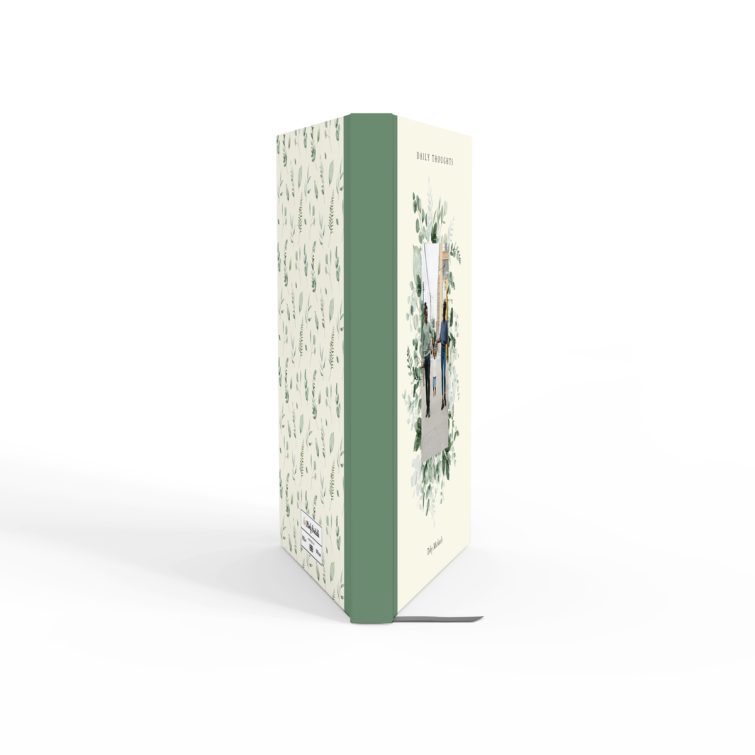 Floral green-themed notebooks cover design with one photo on the front, featuring portrait orientation for personalised printing by Utterly Printable.