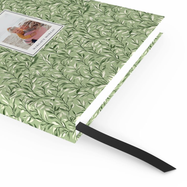 Floral patterned notebook cover design with one photo placeholder.