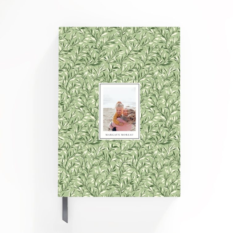 Floral patterned notebook cover design with one photo placeholder.