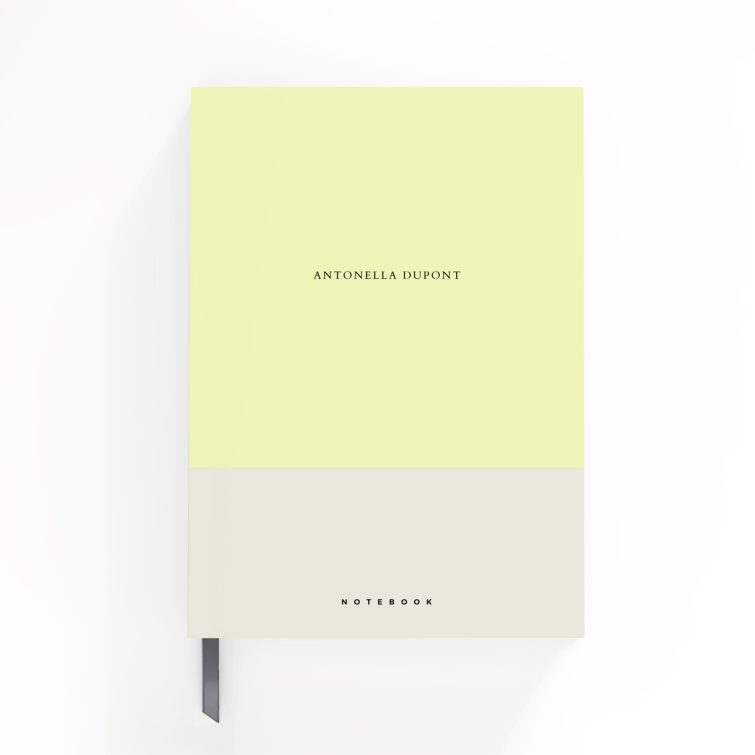 Elegant portrait notebook cover design by Utterly Printable, featuring personalised text, with no photos.