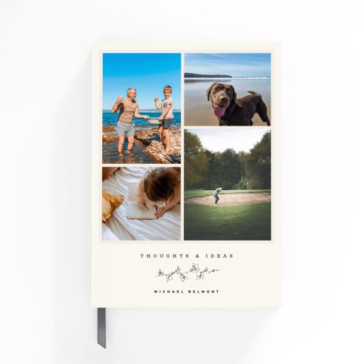 Personalised notebooks design with four photo placeholders on the cover, ideal for custom gifts.