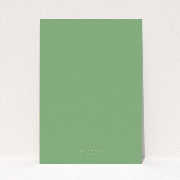 A5 wedding invitation featuring the 'Lime on Green' contemporary design against a muted green backdrop. This image shows the front and back sides together