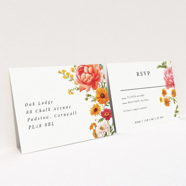 Marigold Meadow RSVP card, part of the Utterly Printable wedding stationery suite. This is a view of the back