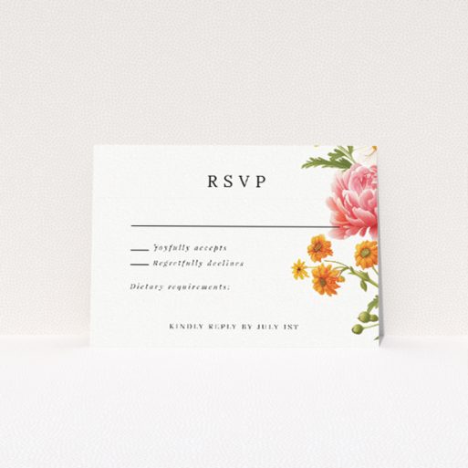 Marigold Meadow RSVP card, part of the Utterly Printable wedding stationery suite. This is a view of the front