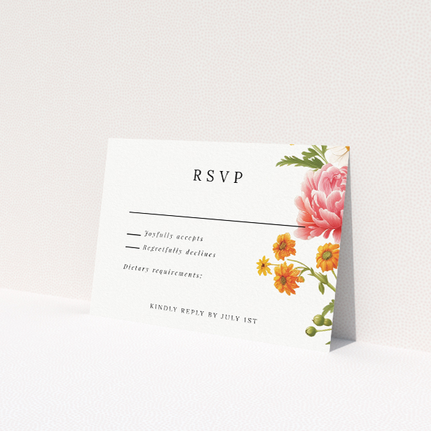 Marigold Meadow RSVP card, part of the Utterly Printable wedding stationery suite. This is a view of the back