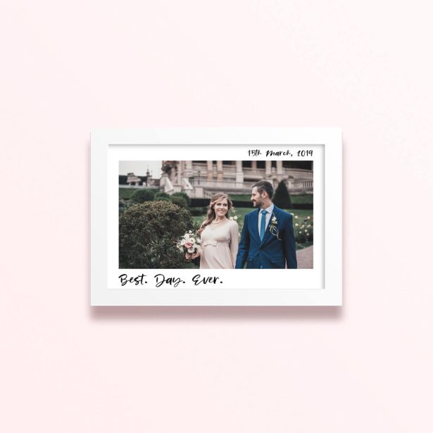 Simple framed prints designs featuring a wedding photo and date