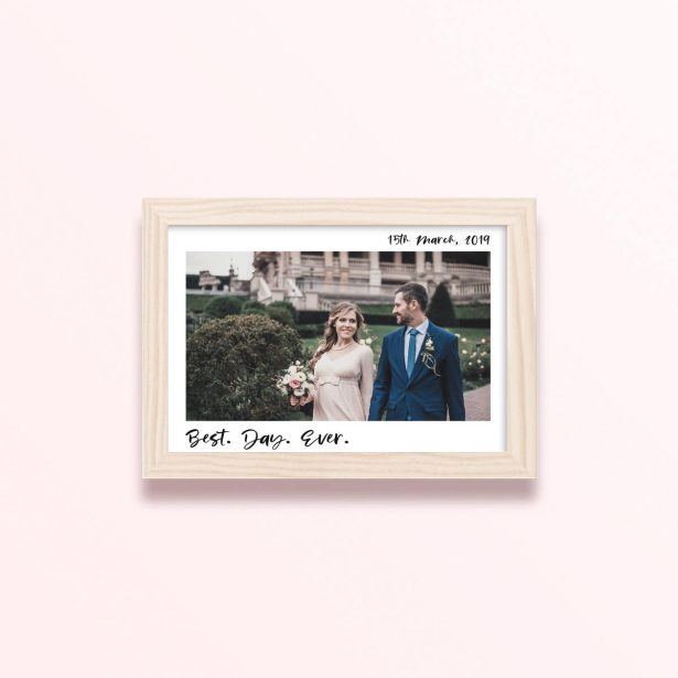 Simple framed prints designs featuring a wedding photo and date