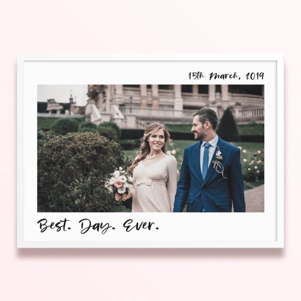 Simple framed prints designs featuring a wedding photo and date