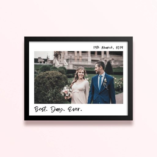 Simple framed prints designs featuring a wedding photo and date