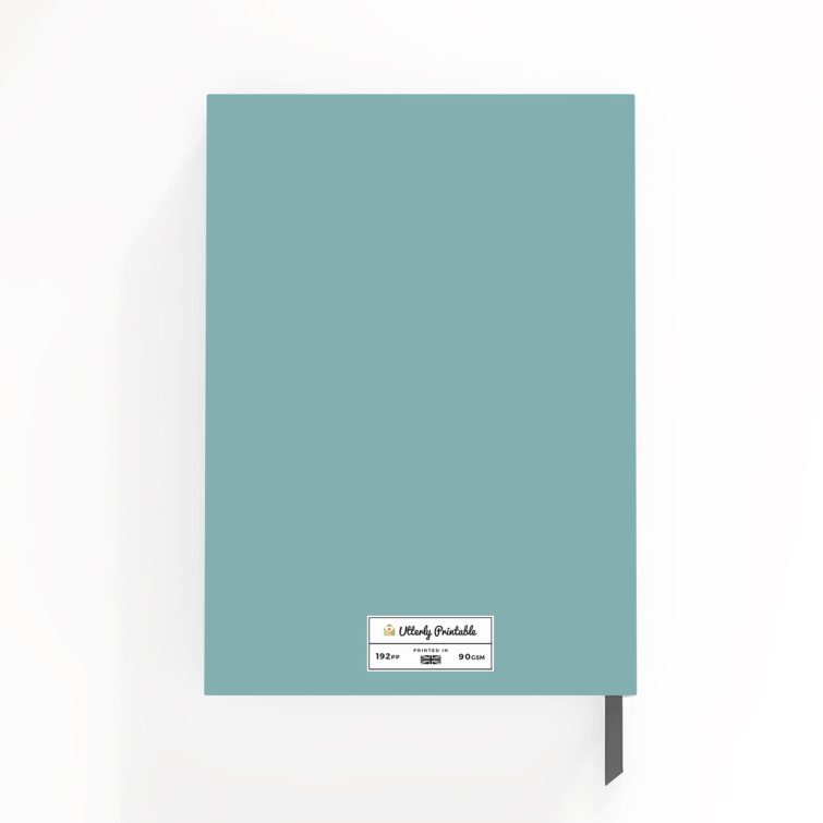 Elegant personalised notebook cover design with a minimalistic cocktail illustration and dummy text.