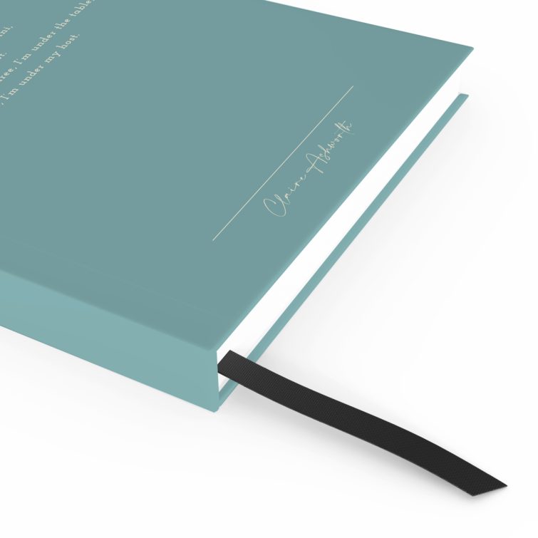 Elegant personalised notebook cover design with a minimalistic cocktail illustration and dummy text.