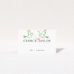 Mayfair Doves suite place card template with classic double-line border, green hues, and delicate illustration of doves and foliage, symbolizing peace and unity This is a view of the front