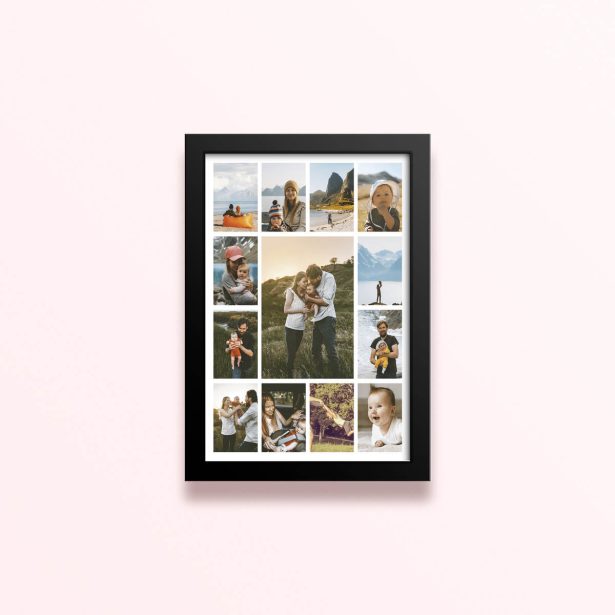 Simple framed prints designs featuring 16 photo grid template for personalised photo gifts and wall art.