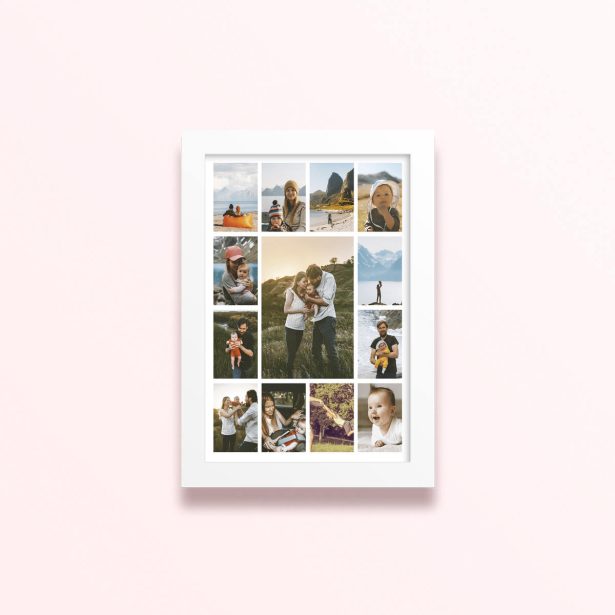 Simple framed prints designs featuring 16 photo grid template for personalised photo gifts and wall art.