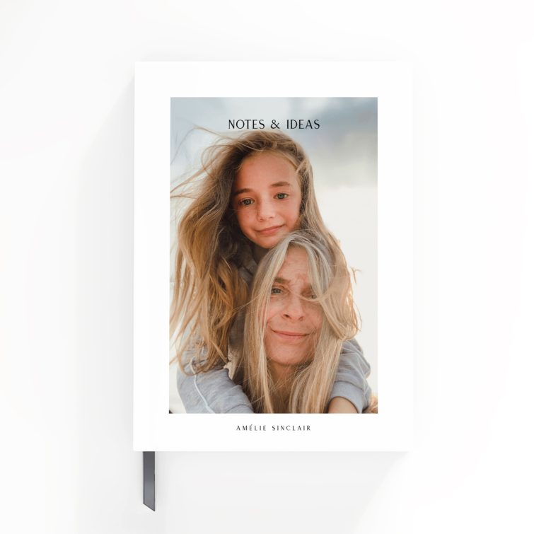 Personalised portrait notebook design with one photo on the front cover by Utterly Printable.