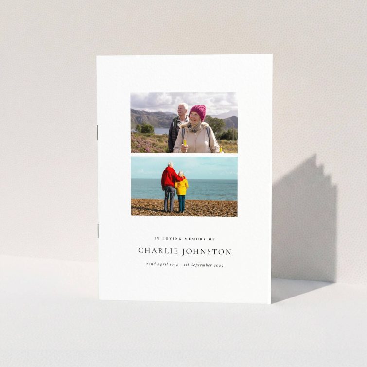 Funeral order of service program with two commemorative photos.