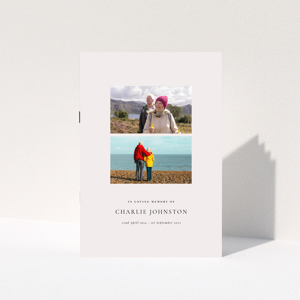 Funeral order of service program design featuring two photos with a modern layout.
