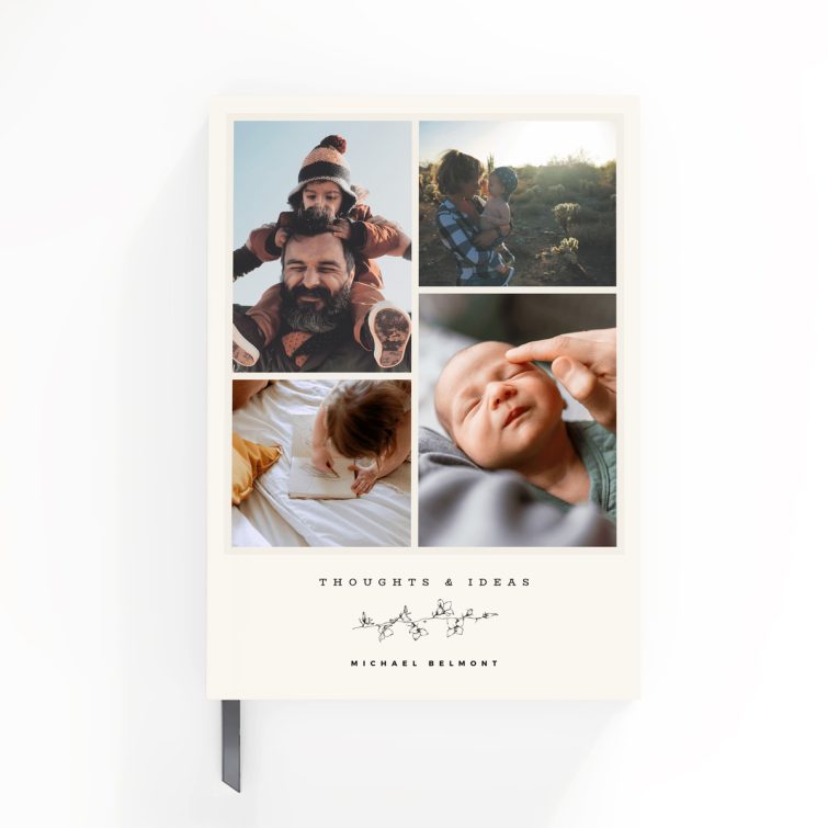 Custom notebook design by Utterly Printable featuring four photos on the front cover, perfect for personalised gifts and stationary.