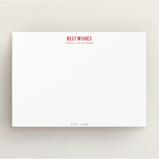 Custom Writing Stationery Design for Men - "Best wishes" A men custom writing stationery design named "Best wishes". It is an A5 card in a landscape orientation. "Best wishes" is available as a flat card, with tones of white and red.
