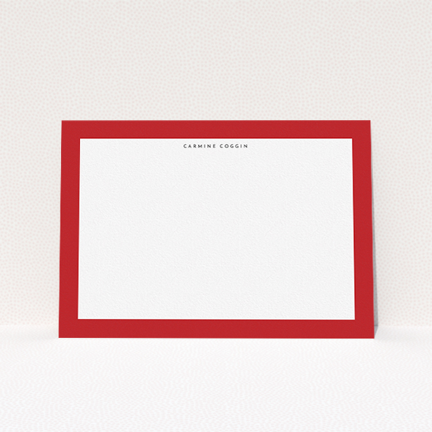A men custom writing stationery called "Big red". It is an A5 card in a landscape orientation. "Big red" is available as a flat card, with tones of red and white.