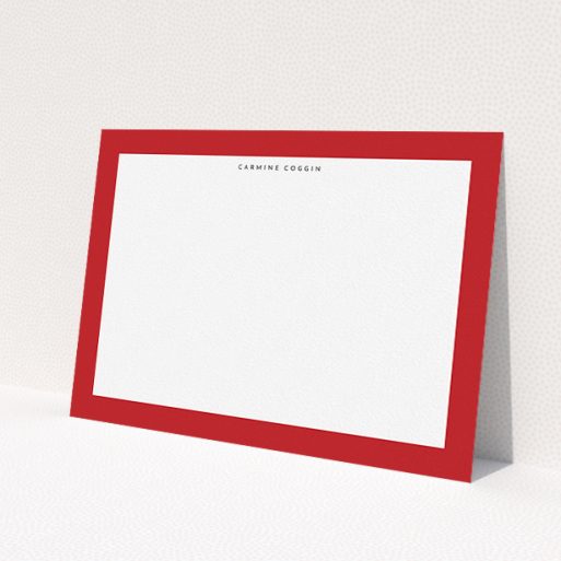 A men custom writing stationery called 'Big red'. It is an A5 card in a landscape orientation. 'Big red' is available as a flat card, with tones of red and white.