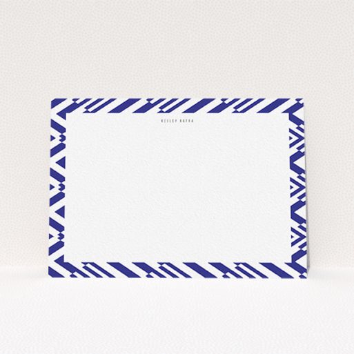 A men custom writing stationery design titled "Blue diamonds". It is an A6 card in a landscape orientation. "Blue diamonds" is available as a flat card, with tones of blue and white.