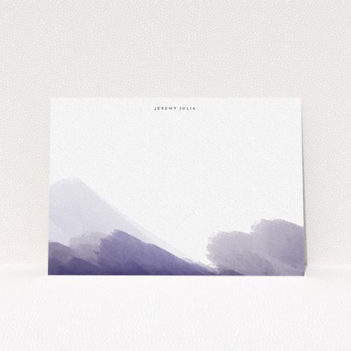 A men custom writing stationery design named "Blue smudge". It is an A6 card in a landscape orientation. "Blue smudge" is available as a flat card, with tones of blue and white.