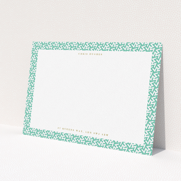 A men custom writing stationery design called 'Born in the 80s'. It is an A5 card in a landscape orientation. 'Born in the 80s' is available as a flat card, with tones of green and white.