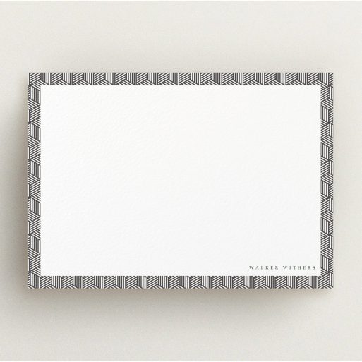 Custom Writing Stationery Design for Men - "Box geometric" A men custom writing stationery called "Box geometric". It is an A5 card in a landscape orientation. "Box geometric" is available as a flat card, with tones of black and white.