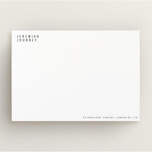 Custom Writing Stationery Design for Men - "Corner to corner" A men custom writing stationery design titled "Corner to corner". It is an A5 card in a landscape orientation. "Corner to corner" is available as a flat card, with mainly white colouring.
