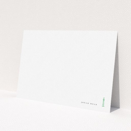 A men custom writing stationery named 'Find your way home'. It is an A5 card in a landscape orientation. 'Find your way home' is available as a flat card, with tones of white and green.
