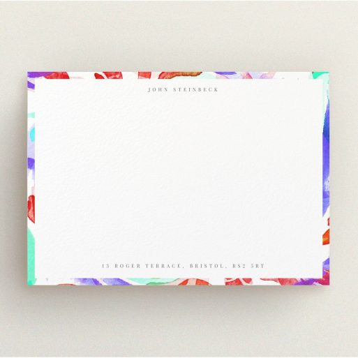 Custom Writing Stationery Design for Men - "Foliage" A men custom writing stationery called "Foliage". It is an A5 card in a landscape orientation. "Foliage" is available as a flat card, with mainly red colouring.