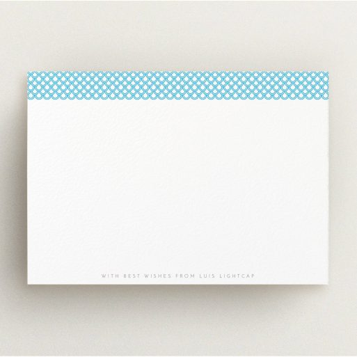 Custom Writing Stationery Design for Men - "Japanese blue" A men custom writing stationery design called "Japanese blue". It is an A5 card in a landscape orientation. "Japanese blue" is available as a flat card, with tones of blue and white.