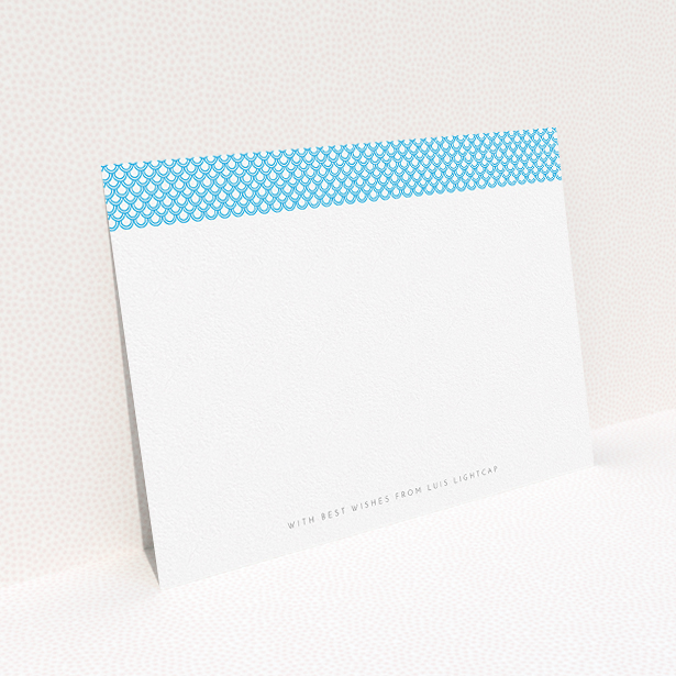 A men custom writing stationery design called "Japanese blue". It is an A5 card in a landscape orientation. "Japanese blue" is available as a flat card, with tones of blue and white.