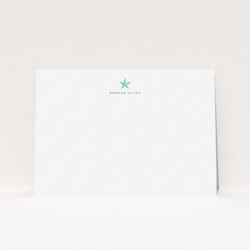 A men custom writing stationery called "North Star". It is an A6 card in a landscape orientation. "North Star" is available as a flat card, with tones of white and blue.