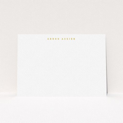 A men custom writing stationery design named "On the top". It is an A6 card in a landscape orientation. "On the top" is available as a flat card, with tones of white and gold.