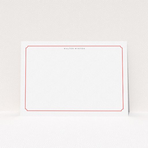 A men custom writing stationery design called "Simple and red". It is an A5 card in a landscape orientation. "Simple and red" is available as a flat card, with tones of white and red.