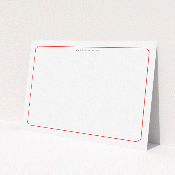A men custom writing stationery design called 'Simple and red'. It is an A5 card in a landscape orientation. 'Simple and red' is available as a flat card, with tones of white and red.