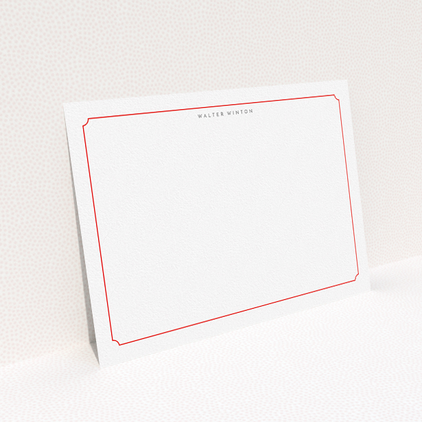A men custom writing stationery design called "Simple and red". It is an A5 card in a landscape orientation. "Simple and red" is available as a flat card, with tones of white and red.