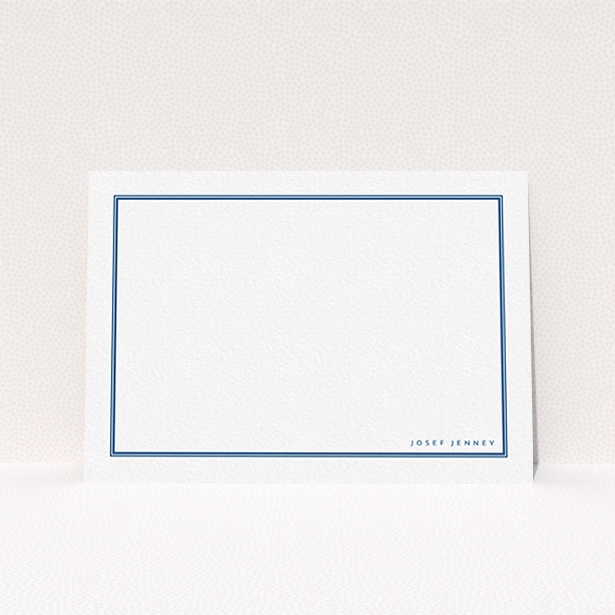 A men custom writing stationery design named "Simple blue". It is an A6 card in a landscape orientation. "Simple blue" is available as a flat card, with tones of blue and white.