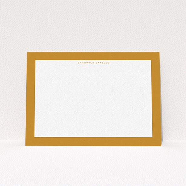 A men custom writing stationery template titled "Striking orange ". It is an A6 card in a landscape orientation. "Striking orange " is available as a flat card, with tones of orange and white.