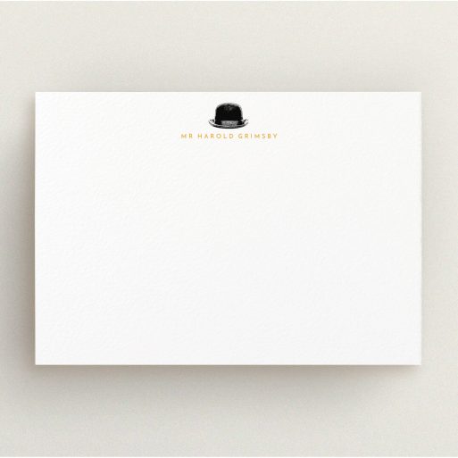 Custom Writing Stationery Design for Men - "Where is my hat" A men custom writing stationery design named "Where is my hat". It is an A5 card in a landscape orientation. "Where is my hat" is available as a flat card, with tones of white and black.