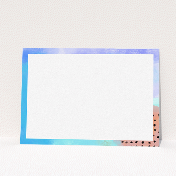 A men personalised note card named "Abstract Pastel". It is an A5 card in a landscape orientation. "Abstract Pastel" is available as a flat card, with tones of blue, light blue and light red.